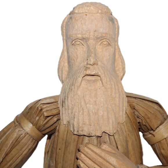 Vintage Rare Christmas Mary And Joseph Carved Cornhusk Wood Set Figures - Picture 4 of 16